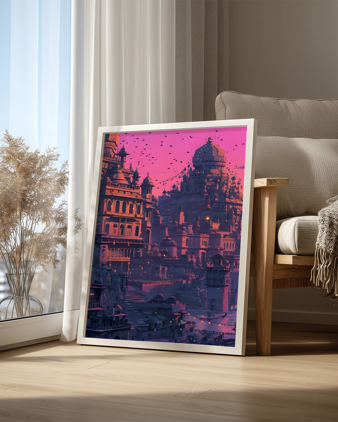Fütüristik Şehir Manzarası - Güneş Batarken Büyüleyici Atmosfer Poster Tablosu