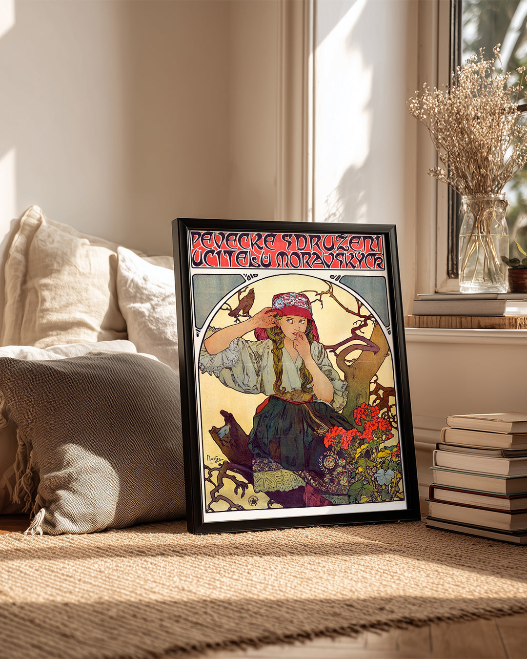 Geleneksel Kıyafetli Kadın - Doğal Güzellik ve Bitki Teması Poster Tablosu