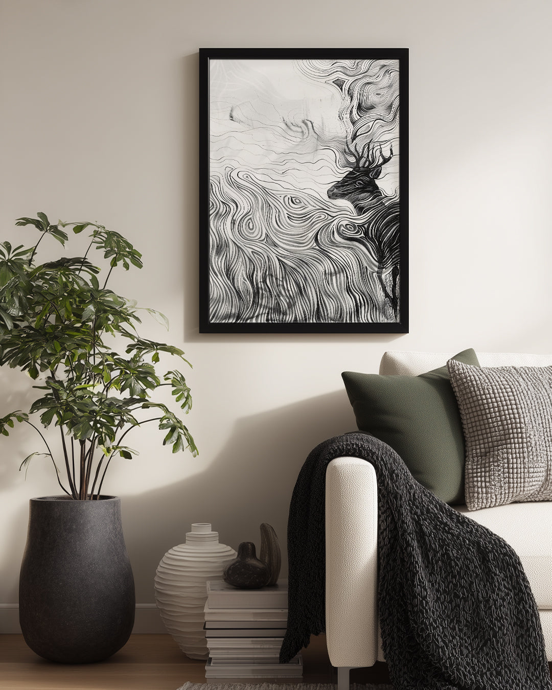 Geyik - Sarmal Çizgiler Poster Tablosu