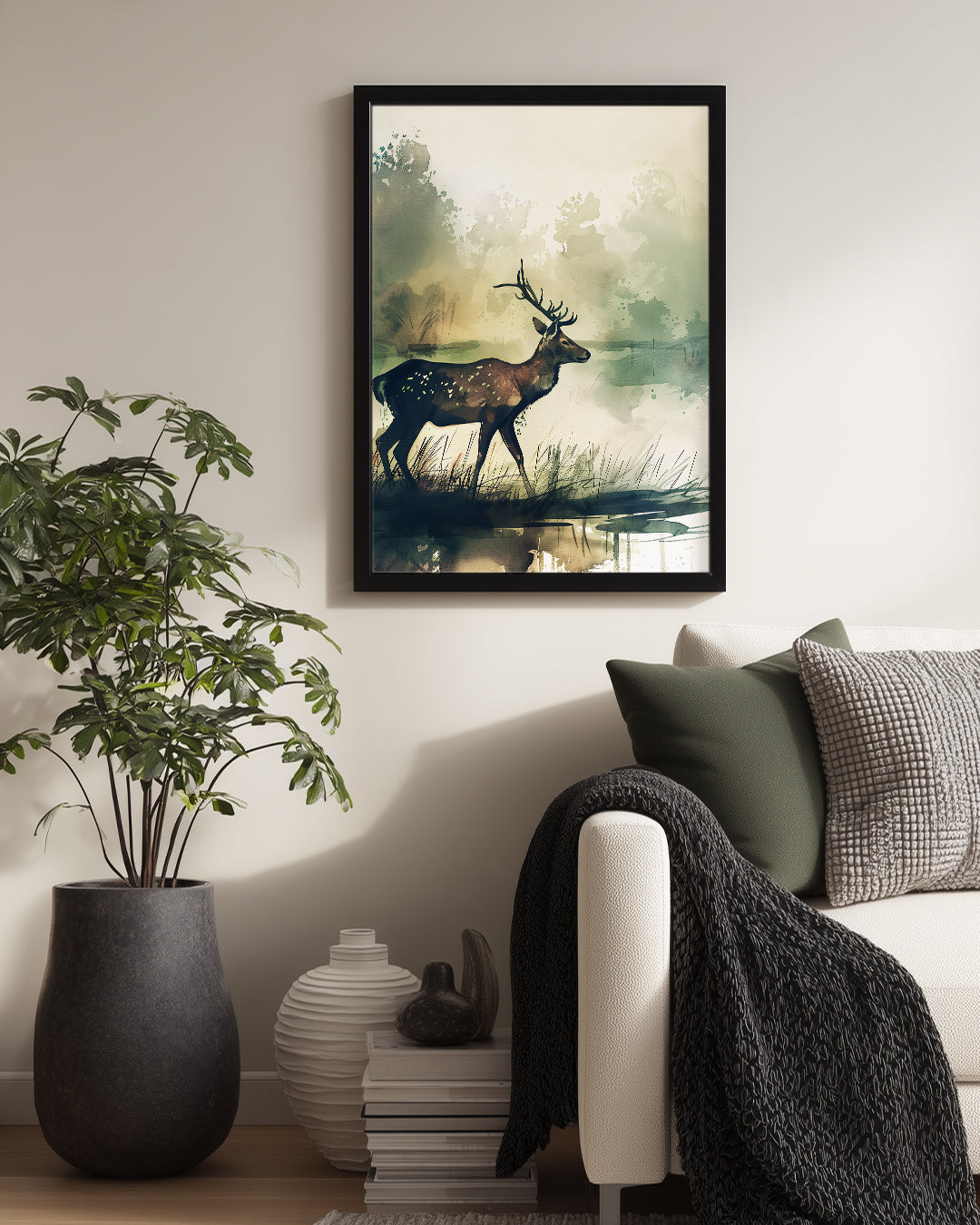 Geyik - Su Kenarında Dolaşma Poster Tablosu