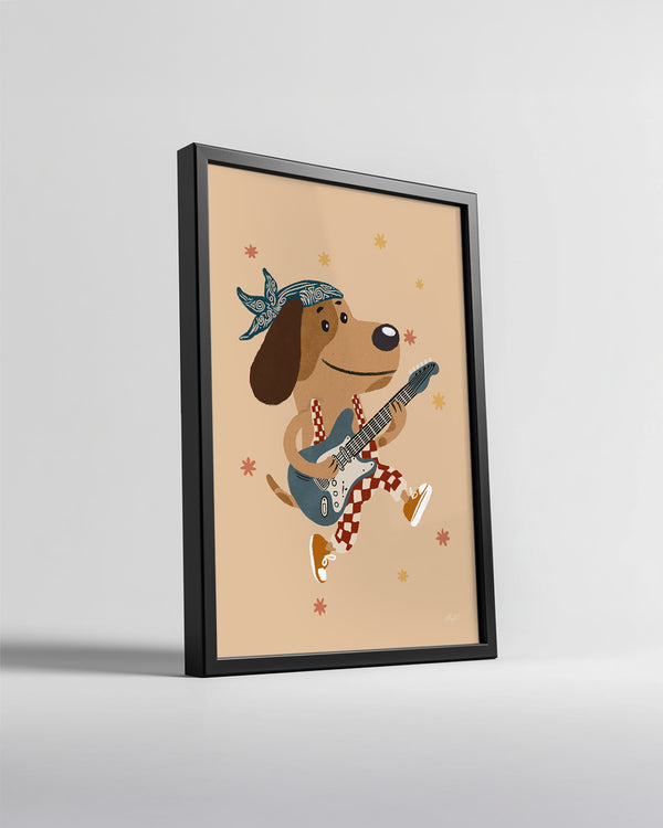 Gitar Çalan Köpek - Neşeli Müzik ve Renkli Animasyon Poster Tablosu