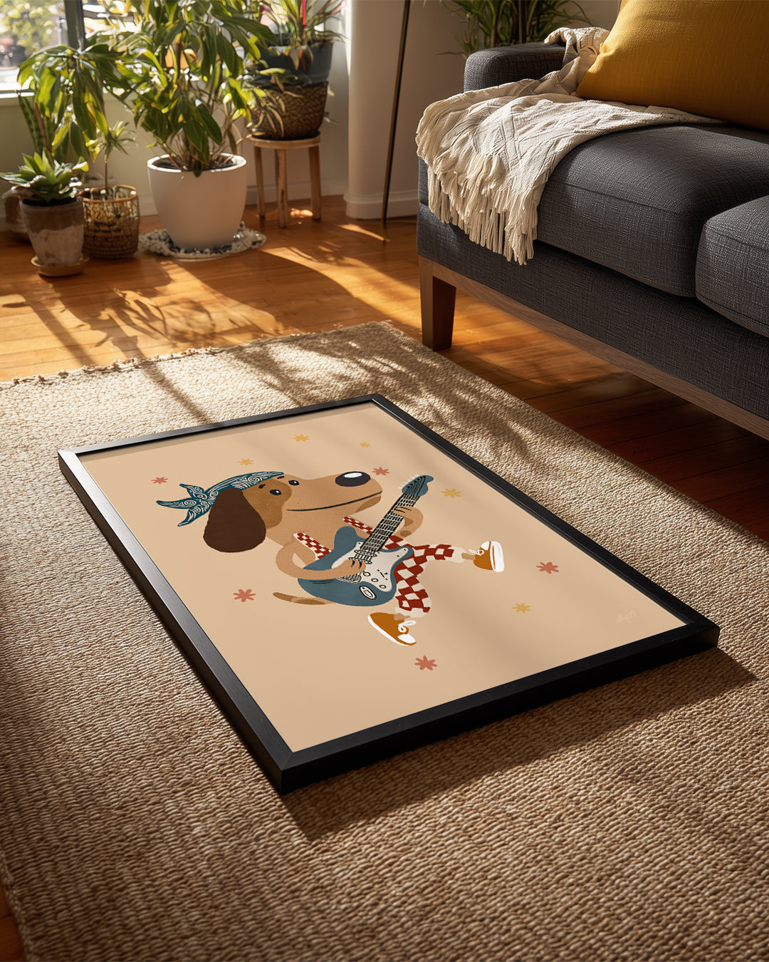 Gitar Çalan Köpek - Neşeli Müzik ve Renkli Animasyon Poster Tablosu