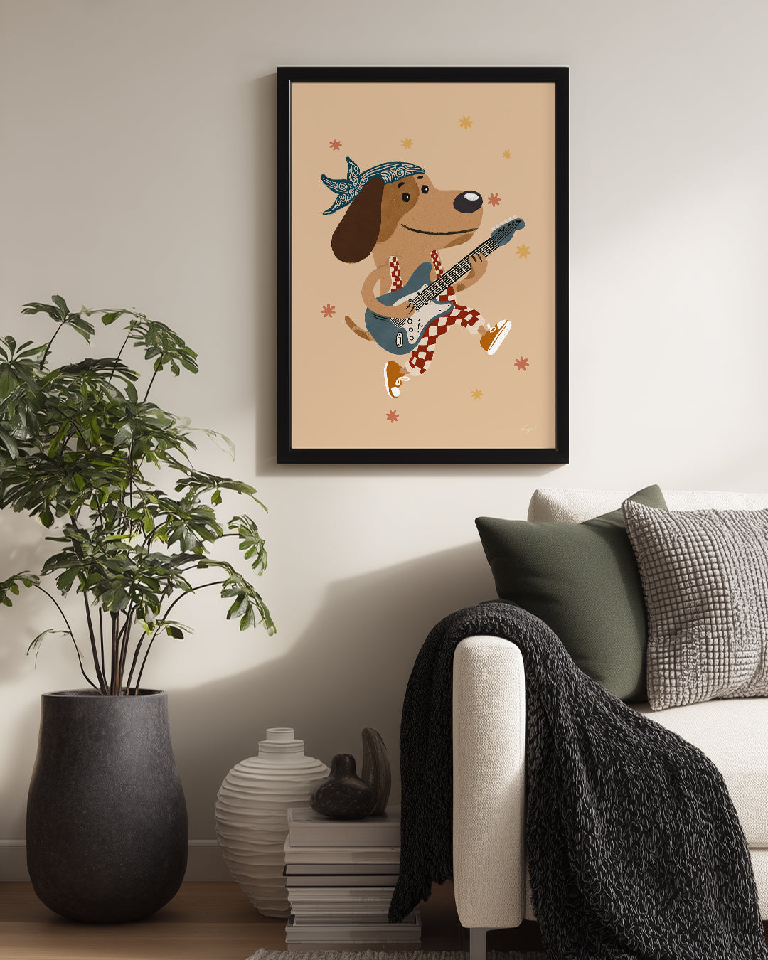 Gitar Çalan Köpek - Neşeli Müzik ve Renkli Animasyon Poster Tablosu