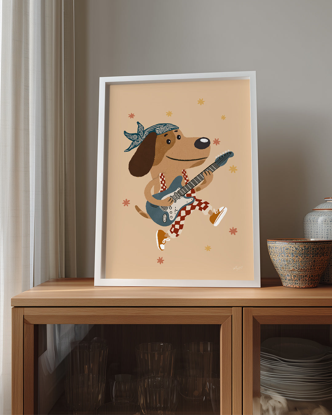 Gitar Çalan Köpek - Neşeli Müzik ve Renkli Animasyon Poster Tablosu