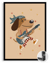 Gitar Çalan Köpek - Neşeli Müzik ve Renkli Animasyon Poster Tablosu