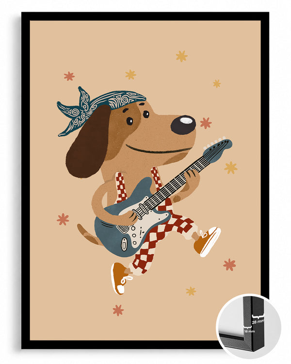 Gitar Çalan Köpek - Neşeli Müzik ve Renkli Animasyon Poster Tablosu