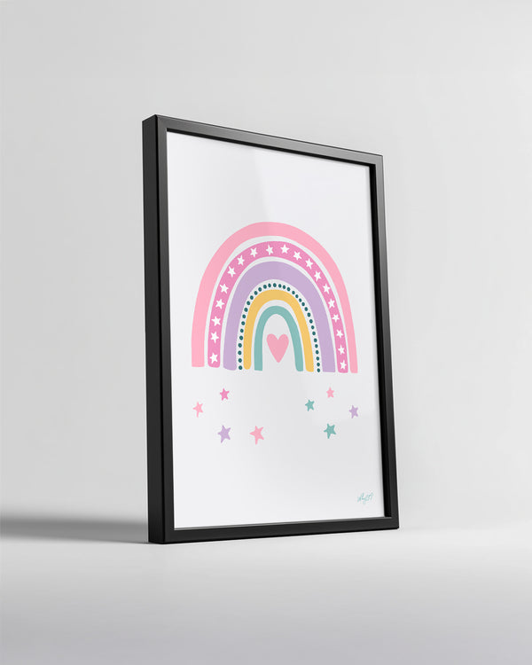 Gökkuşağı Motifi - Renkli Yıldızlar İle Süslenmiş Çizim Poster Tablosu