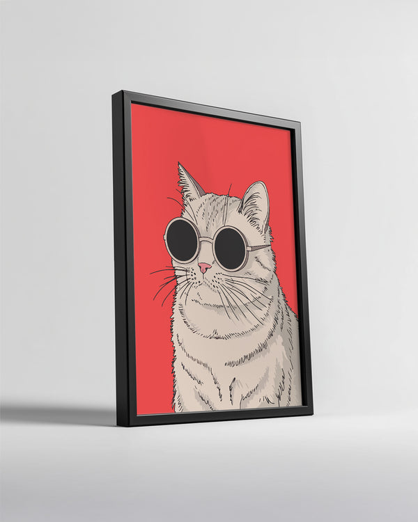 Gözlük Takan Kedi - Şık Ve Eğlenceli Karakter İllüstrasyonu Poster Tablosu