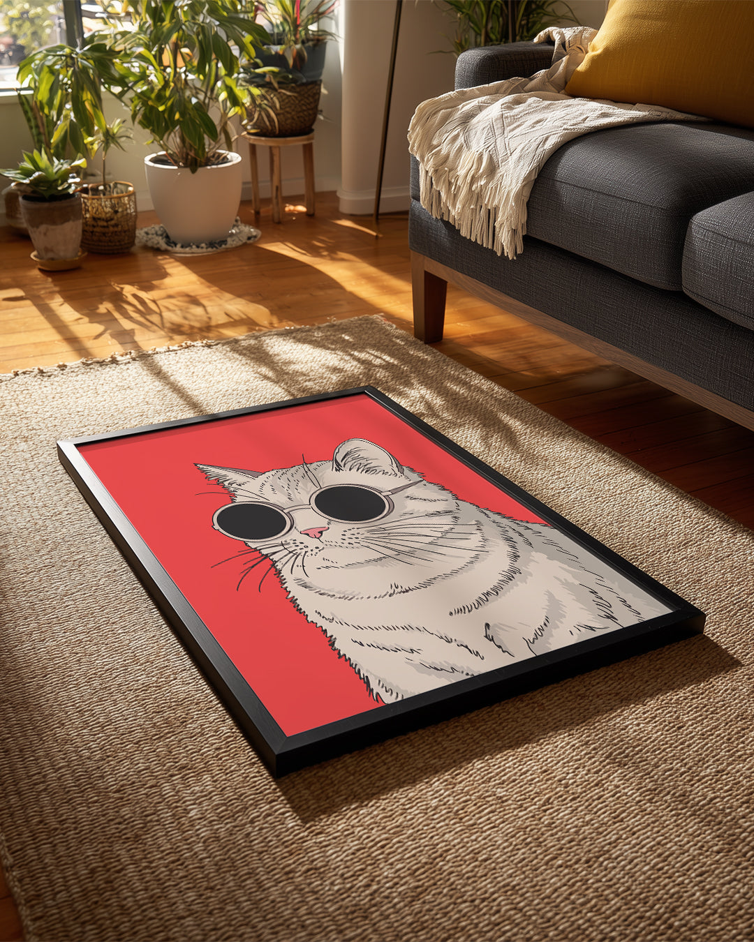 Gözlük Takan Kedi - Şık Ve Eğlenceli Karakter İllüstrasyonu Poster Tablosu