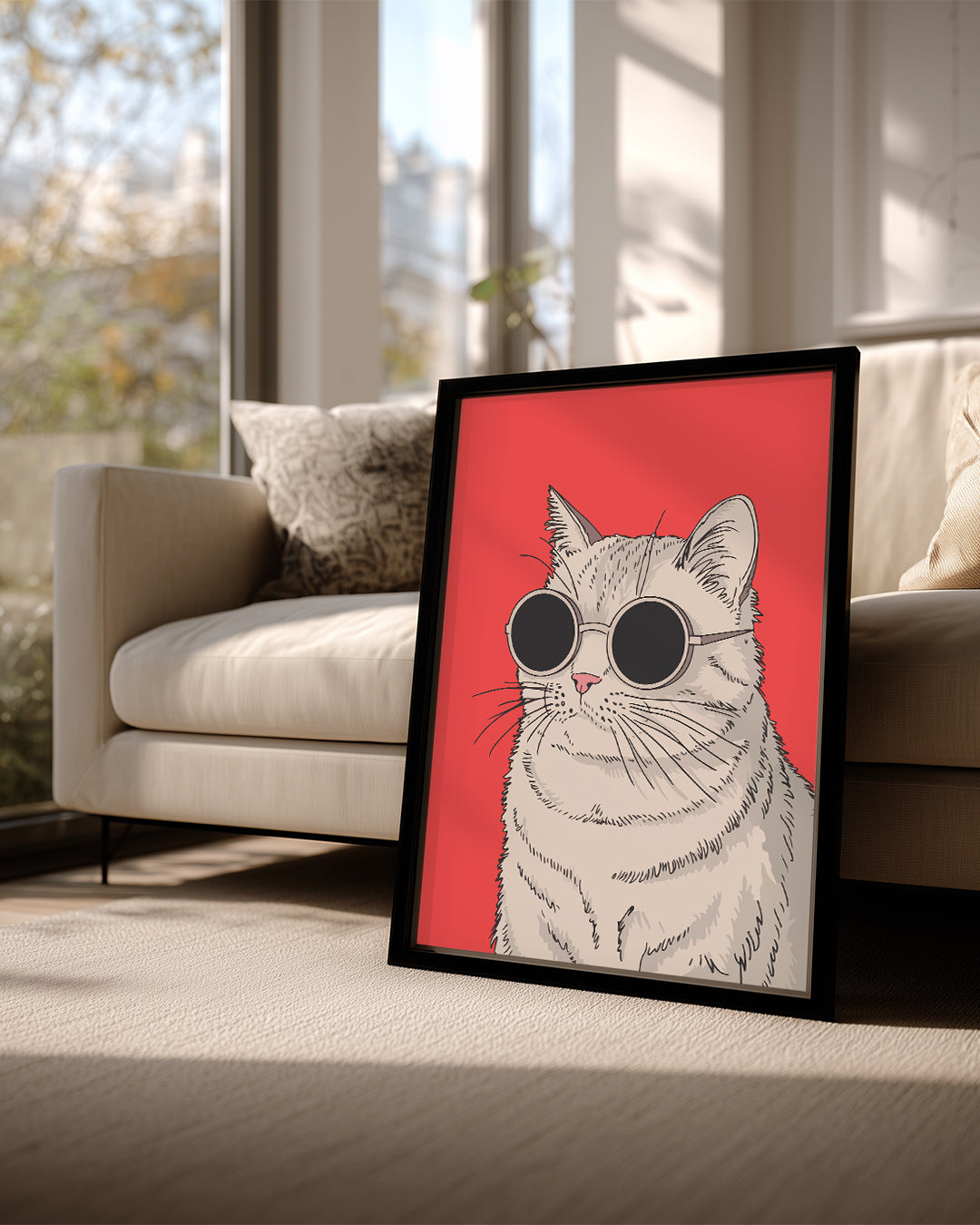 Gözlük Takan Kedi - Şık Ve Eğlenceli Karakter İllüstrasyonu Poster Tablosu