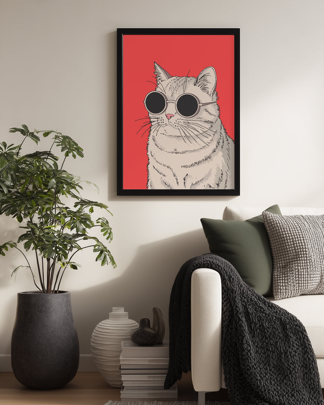 Gözlük Takan Kedi - Şık Ve Eğlenceli Karakter İllüstrasyonu Poster Tablosu