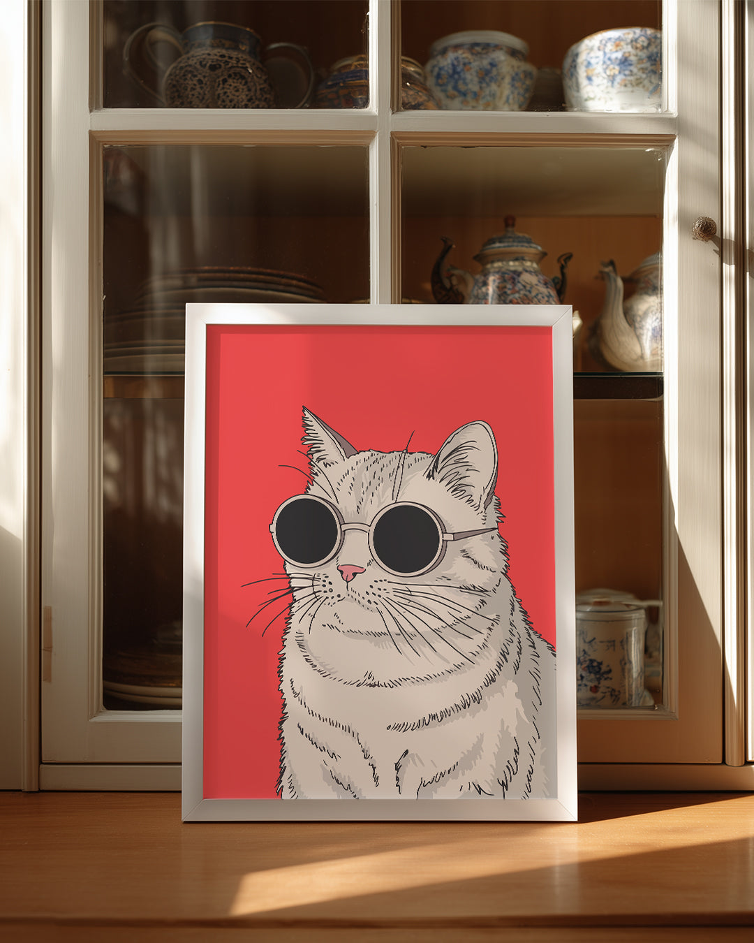 Gözlük Takan Kedi - Şık Ve Eğlenceli Karakter İllüstrasyonu Poster Tablosu