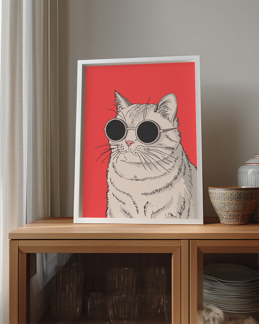Gözlük Takan Kedi - Şık Ve Eğlenceli Karakter İllüstrasyonu Poster Tablosu