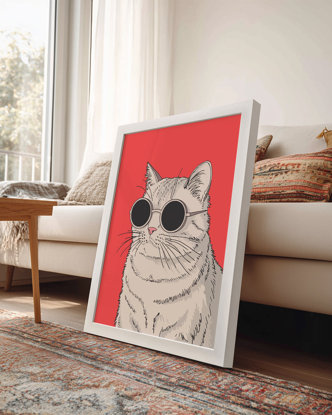Gözlük Takan Kedi - Şık Ve Eğlenceli Karakter İllüstrasyonu Poster Tablosu