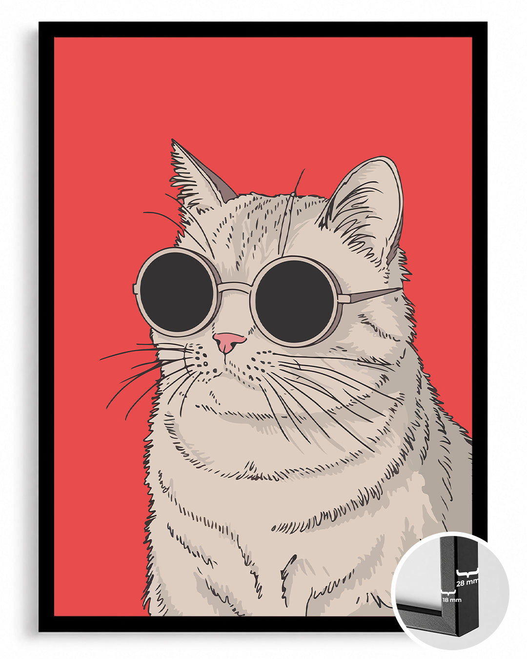 Gözlük Takan Kedi - Şık Ve Eğlenceli Karakter İllüstrasyonu Poster Tablosu