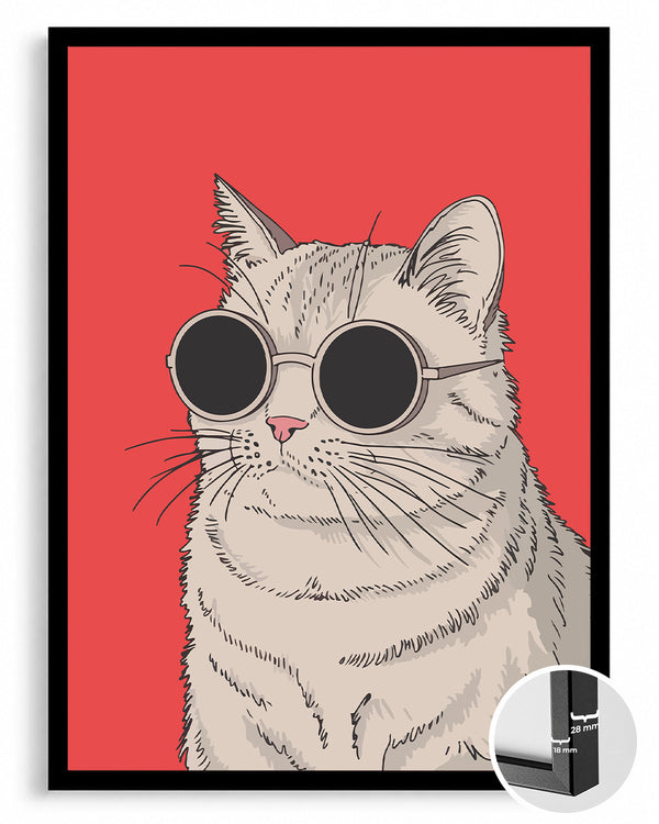 Gözlük Takan Kedi - Şık Ve Eğlenceli Karakter İllüstrasyonu Poster Tablosu