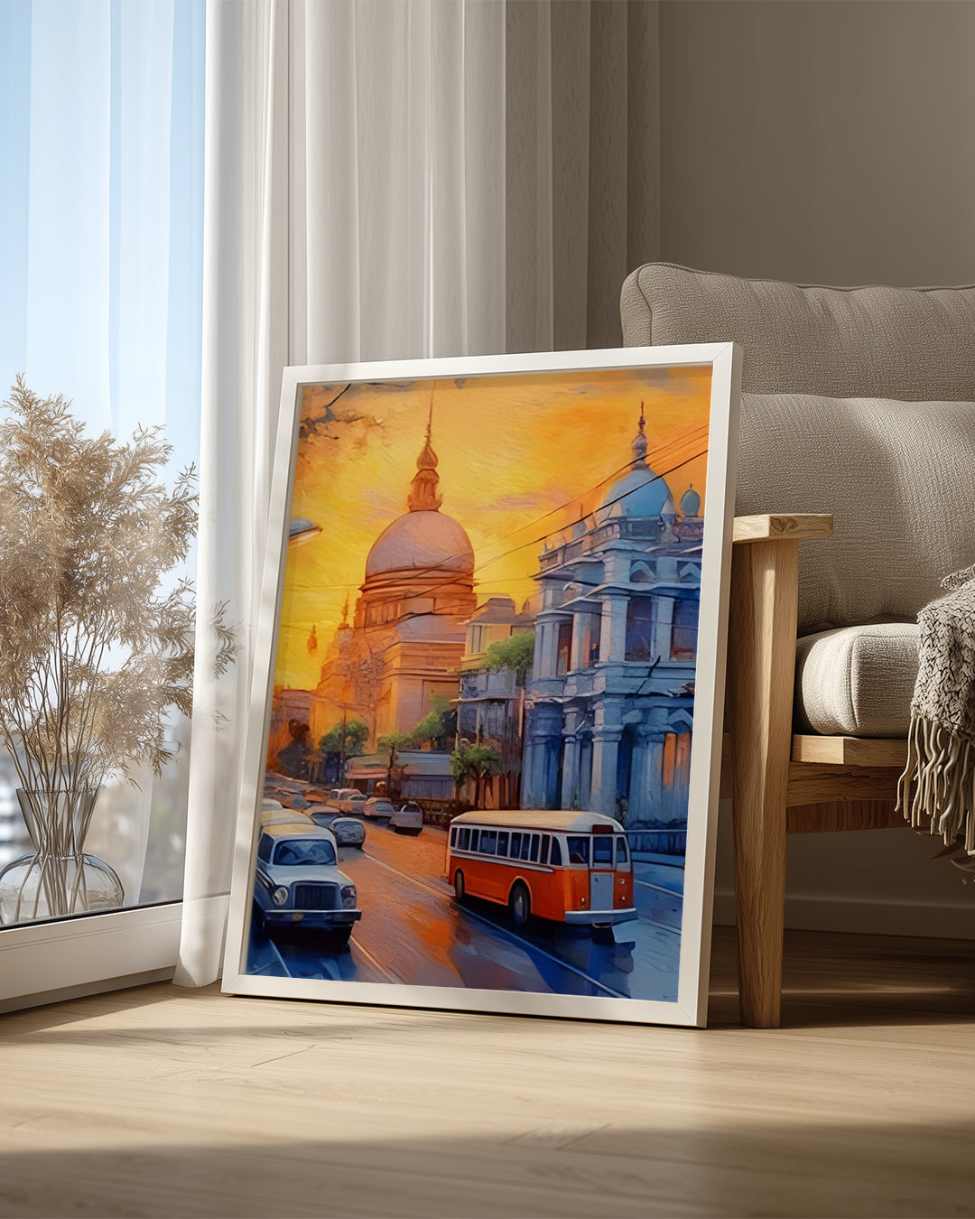 Gün Batımı Şehir Manzarası - Renkli Sokak Sahnesi Poster Tablosu
