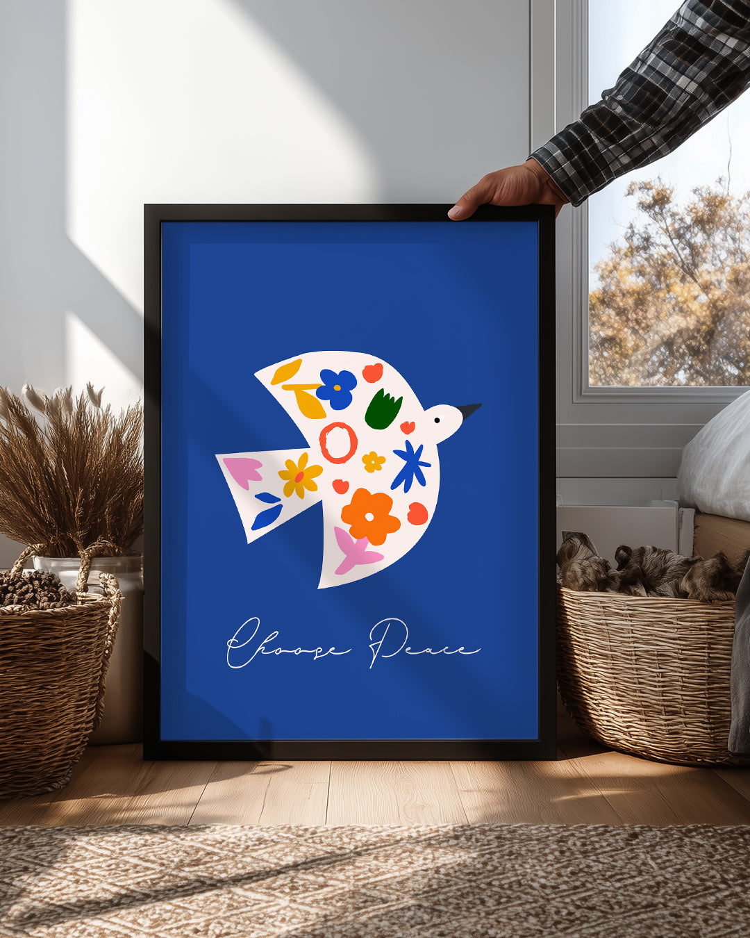 Güvercin - Çiçek Deseni Poster Tablosu