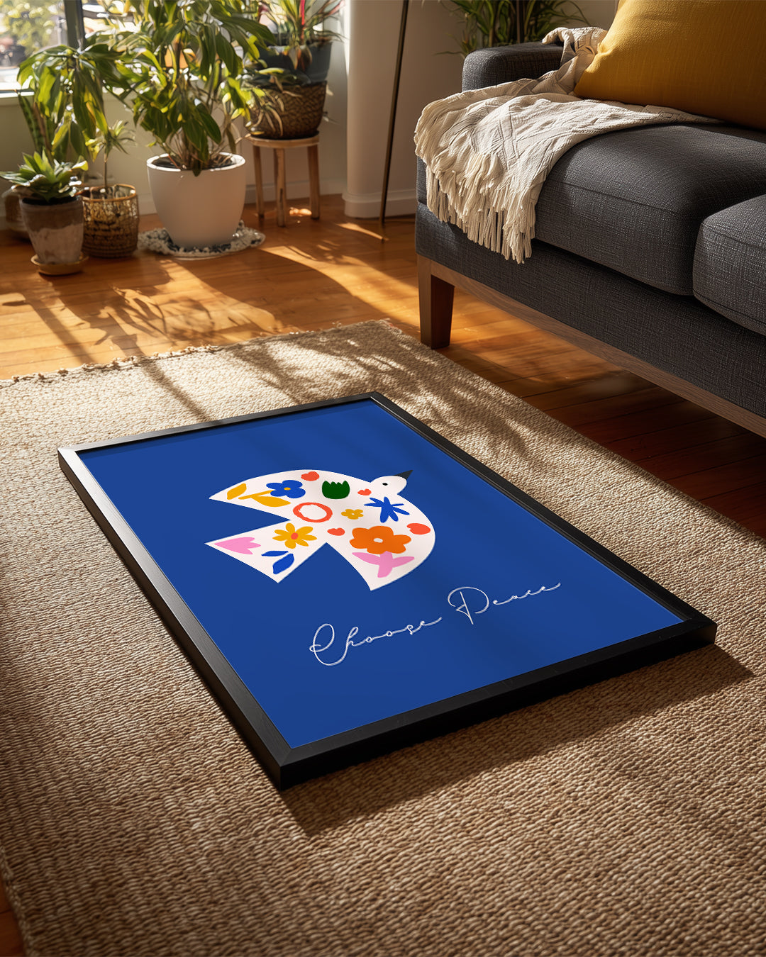 Güvercin - Çiçek Deseni Poster Tablosu