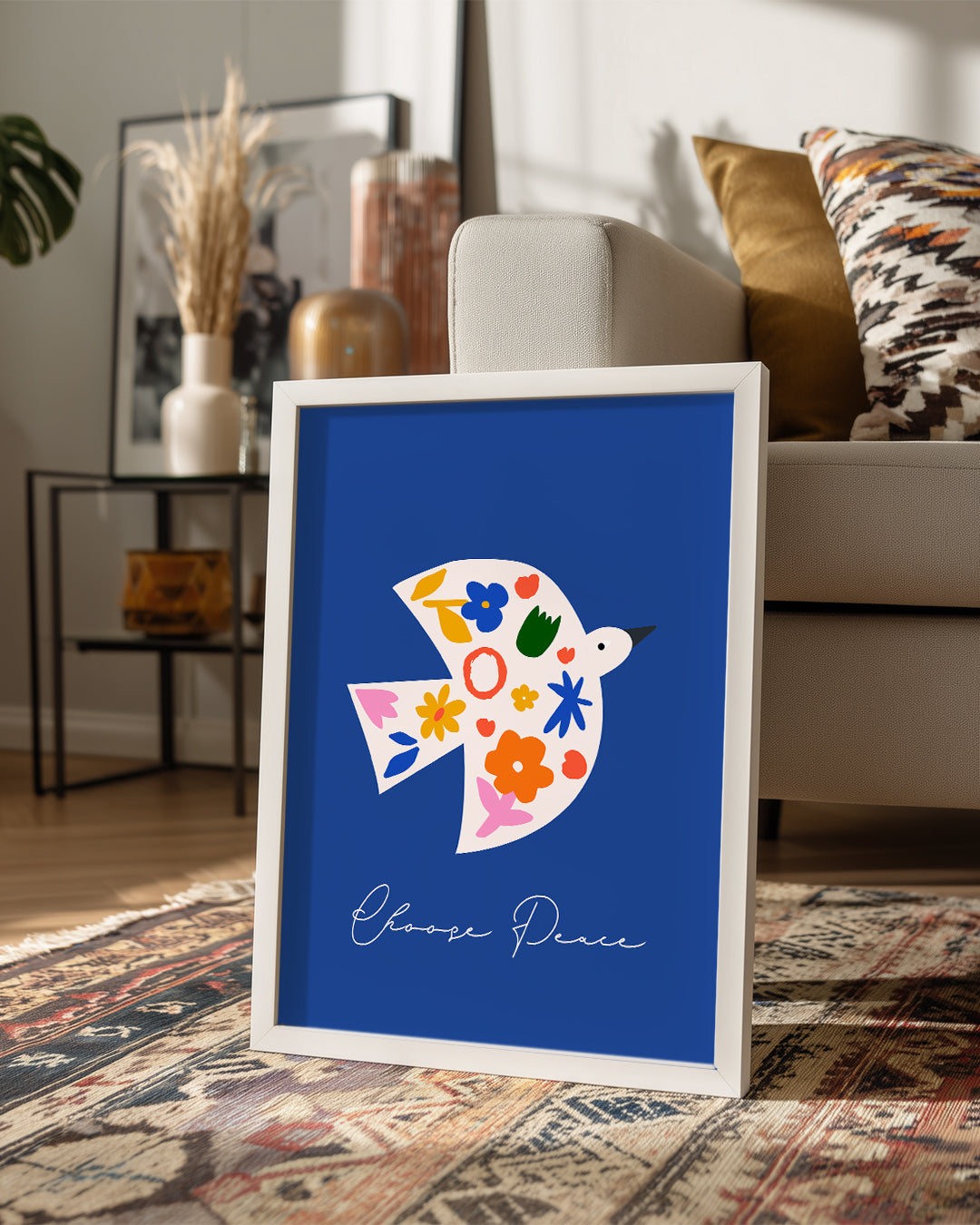 Güvercin - Çiçek Deseni Poster Tablosu