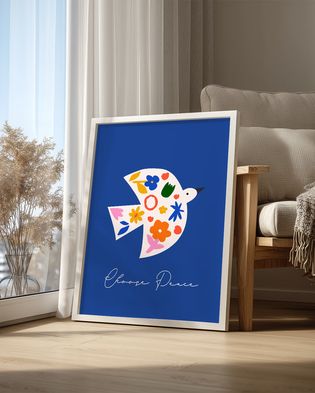 Güvercin - Çiçek Deseni Poster Tablosu