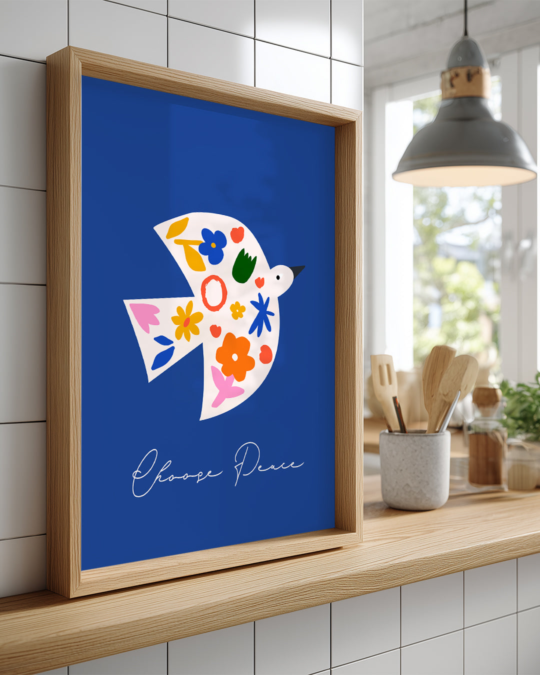Güvercin - Çiçek Deseni Poster Tablosu