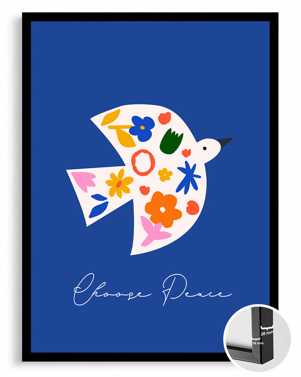 Güvercin - Çiçek Deseni Poster Tablosu