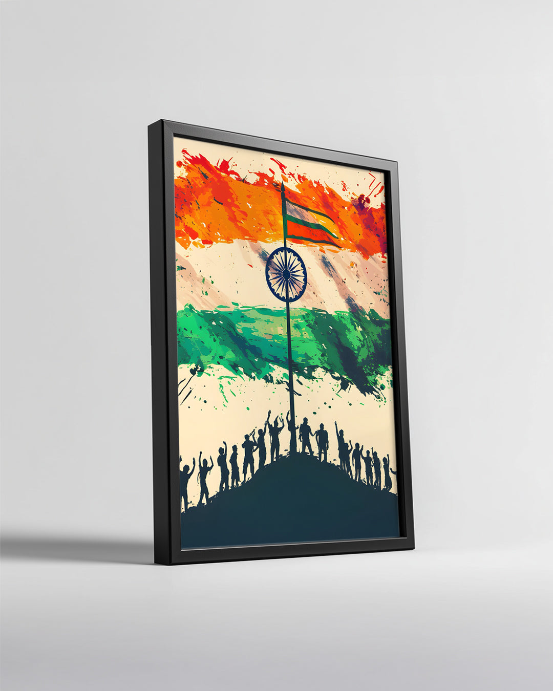 Hindistan Bayrağı - Kutlayan İnsan Silüetleri Poster Tablosu