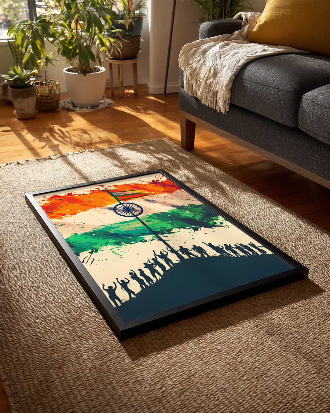 Hindistan Bayrağı - Kutlayan İnsan Silüetleri Poster Tablosu