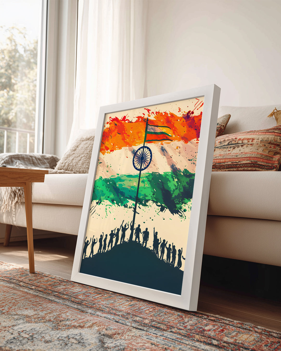 Hindistan Bayrağı - Kutlayan İnsan Silüetleri Poster Tablosu