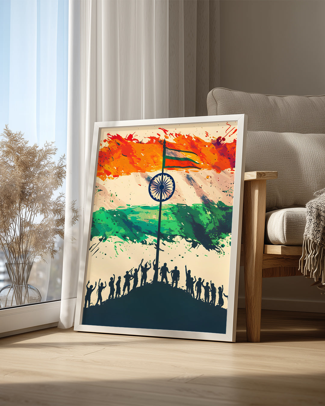 Hindistan Bayrağı - Kutlayan İnsan Silüetleri Poster Tablosu