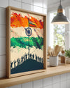 Hindistan Bayrağı - Kutlayan İnsan Silüetleri Poster Tablosu