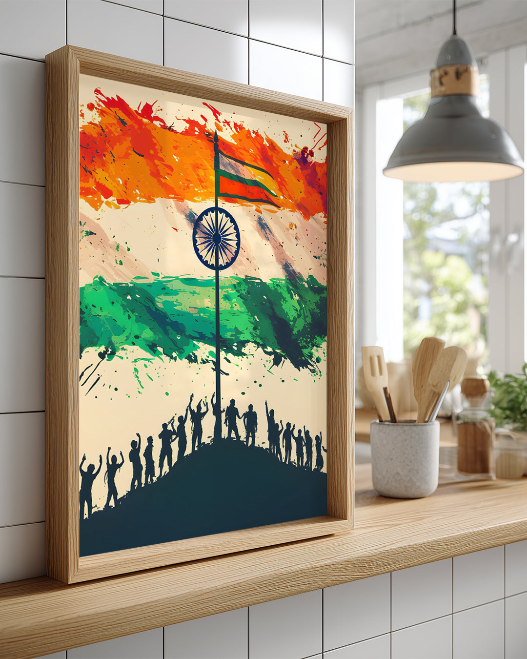Hindistan Bayrağı - Kutlayan İnsan Silüetleri Poster Tablosu