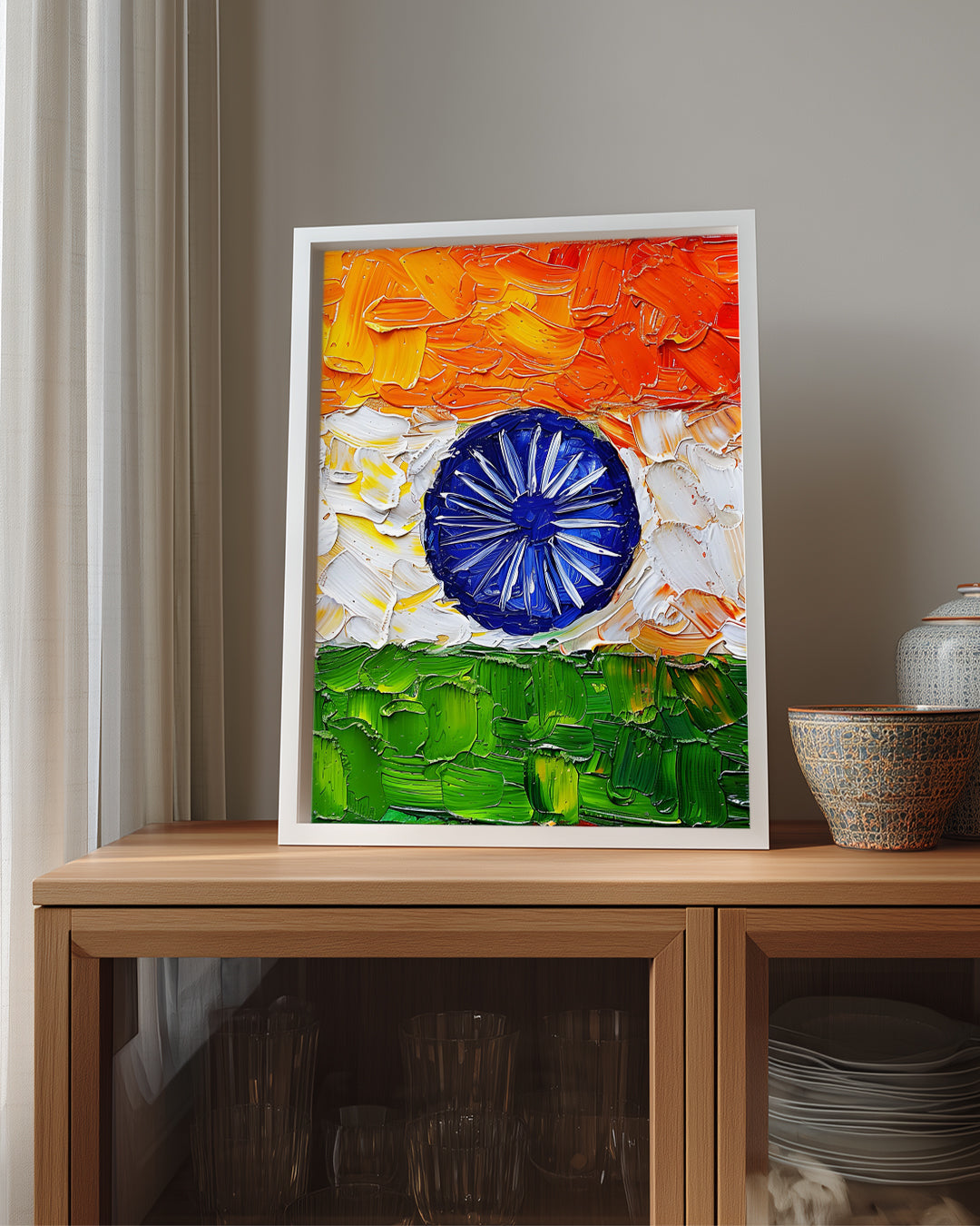 Hindistan Bayrağı - Renkli Yağlı Boya Tekniği Poster Tablosu