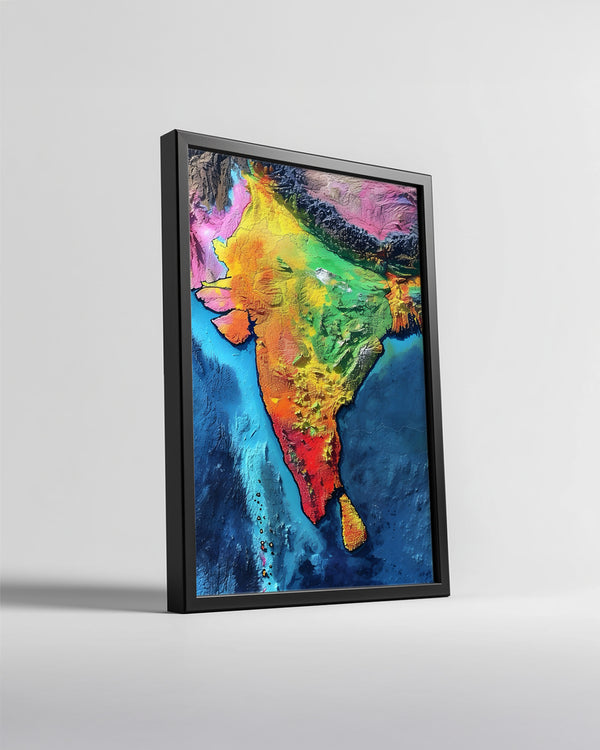 Hindistan Haritası - Renkli Coğrafi Görünüm Poster Tablosu
