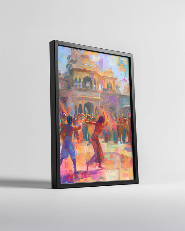 Holi Festivali Kutlaması - Renkli Kalabalık ve Hareketli Atmosfer Poster Tablosu