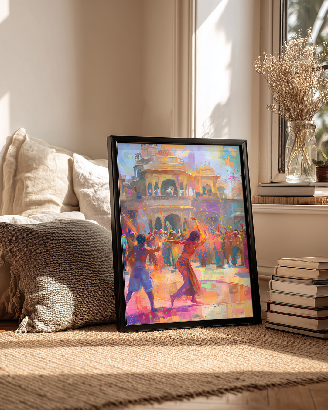 Holi Festivali Kutlaması - Renkli Kalabalık ve Hareketli Atmosfer Poster Tablosu