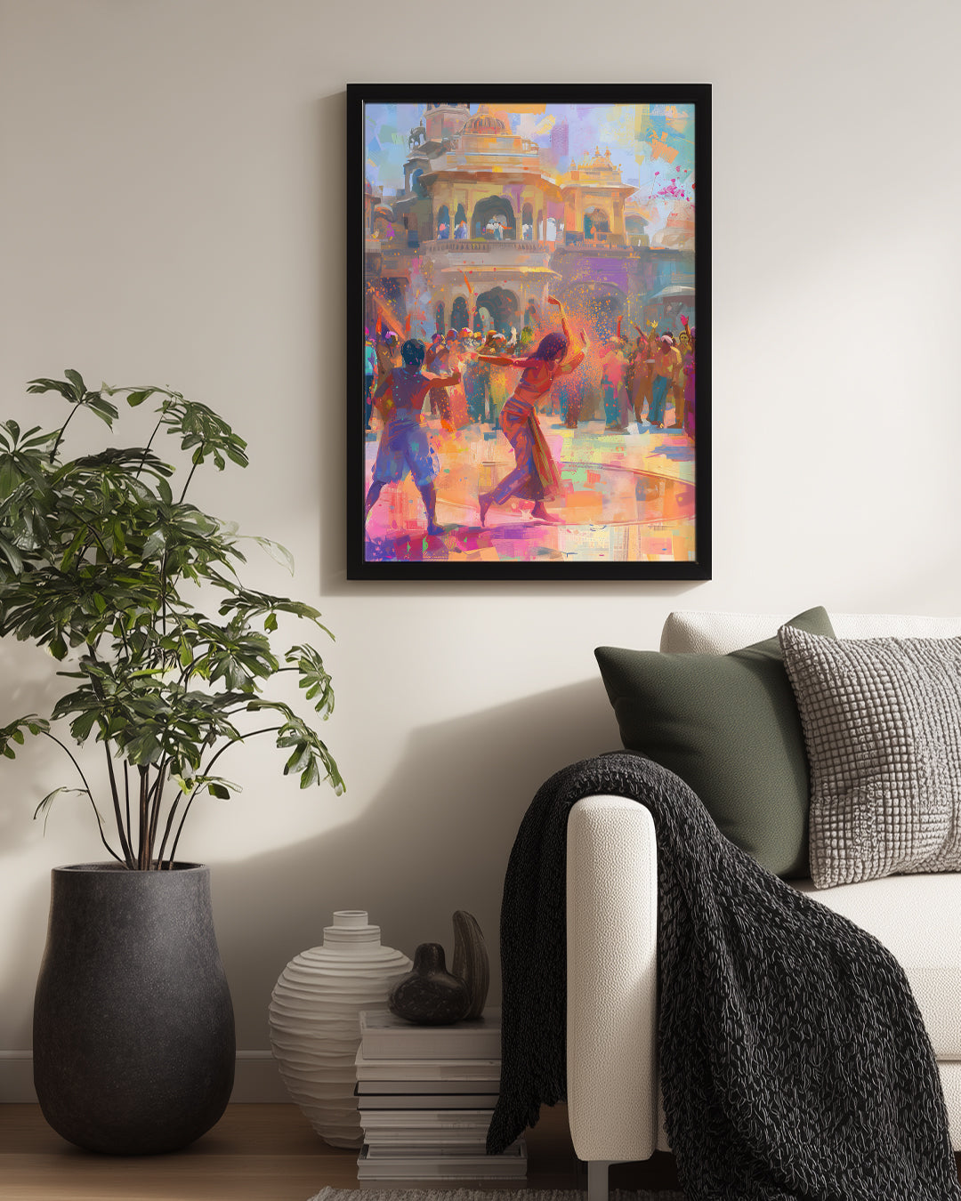 Holi Festivali Kutlaması - Renkli Kalabalık ve Hareketli Atmosfer Poster Tablosu