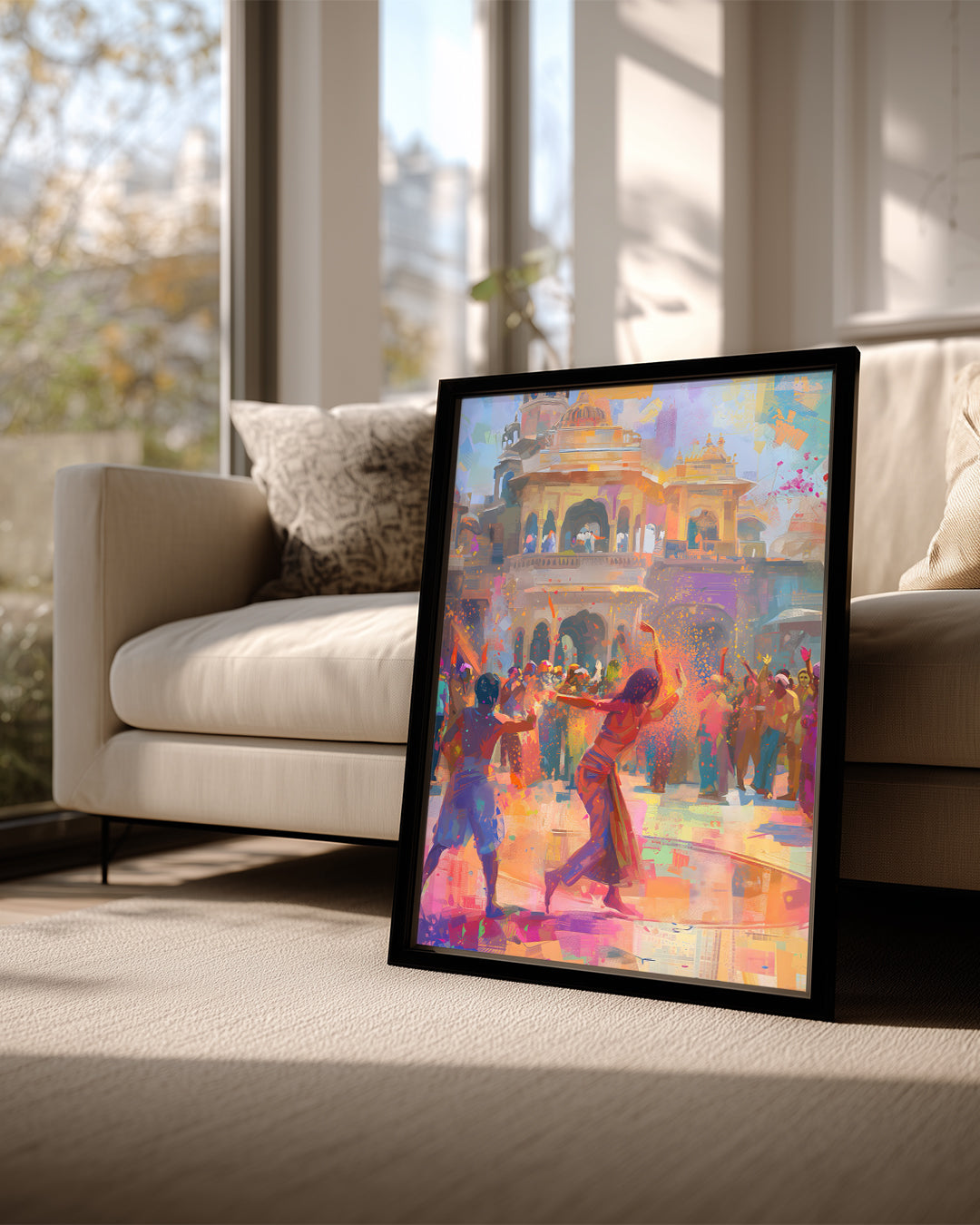 Holi Festivali Kutlaması - Renkli Kalabalık ve Hareketli Atmosfer Poster Tablosu