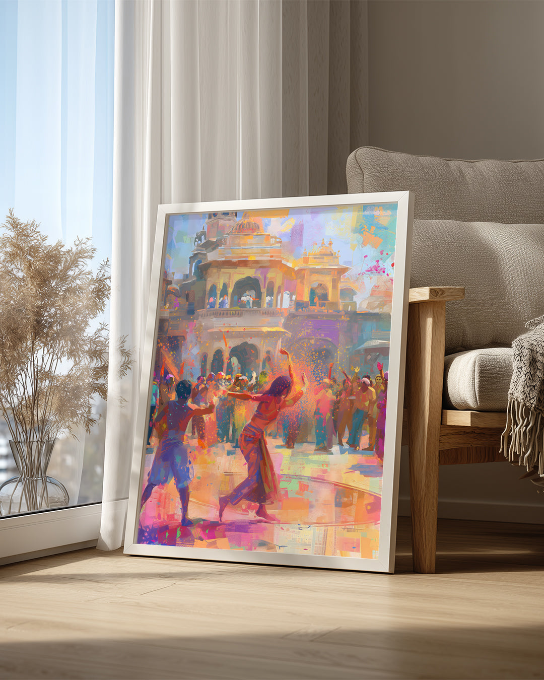 Holi Festivali Kutlaması - Renkli Kalabalık ve Hareketli Atmosfer Poster Tablosu