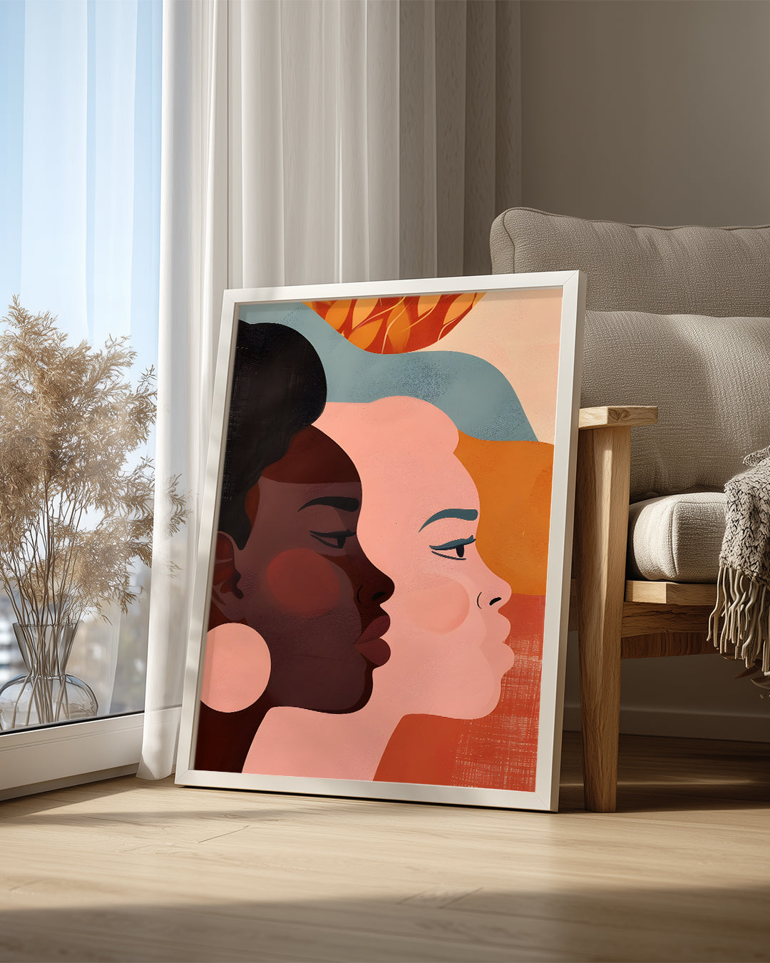 İki Kadın Profilinin Yüz Yüze Görünümü - Afrika Sanatı Poster Tablosu