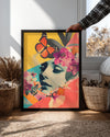 Kadın Yüzü - Renkli Çiçekler Ve Kelebeklerle Süslenmiş Sanat Eseri Poster Tablosu