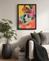 Kadın Yüzü - Renkli Çiçekler Ve Kelebeklerle Süslenmiş Sanat Eseri Poster Tablosu