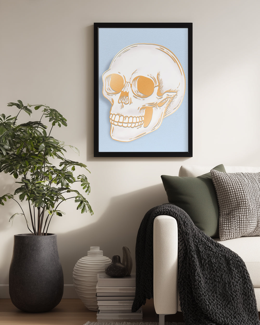 Kafatası Çizimi - Altın Hatlar Poster Tablosu