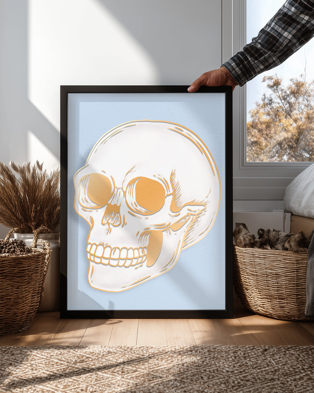 Kafatası Çizimi - Altın Hatlar Poster Tablosu