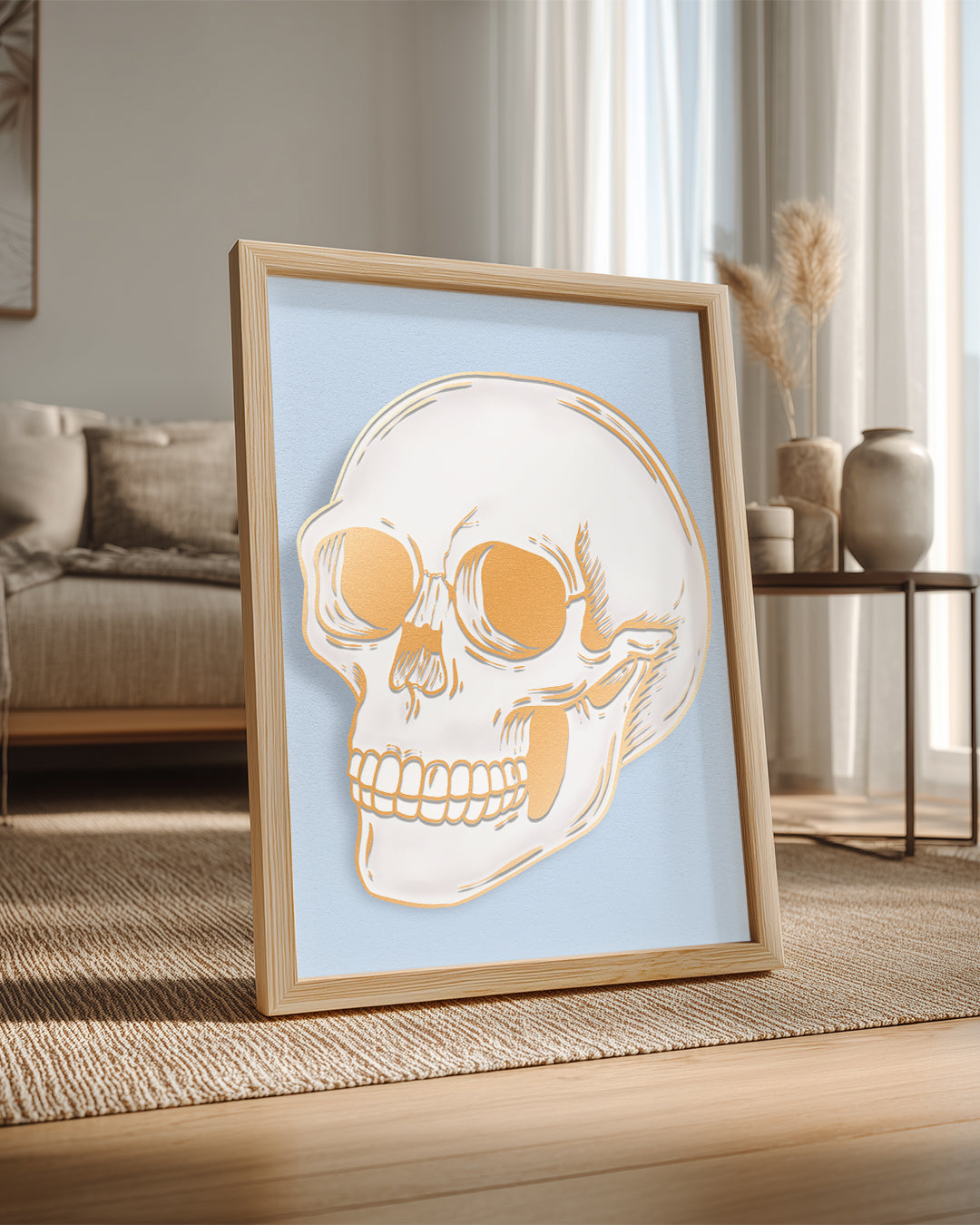 Kafatası Çizimi - Altın Hatlar Poster Tablosu