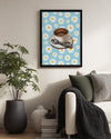 Kahve Keyfi - Papatya Desenli Arka Plan Poster Tablosu