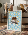 Kahve Keyfi - Papatya Desenli Arka Plan Poster Tablosu