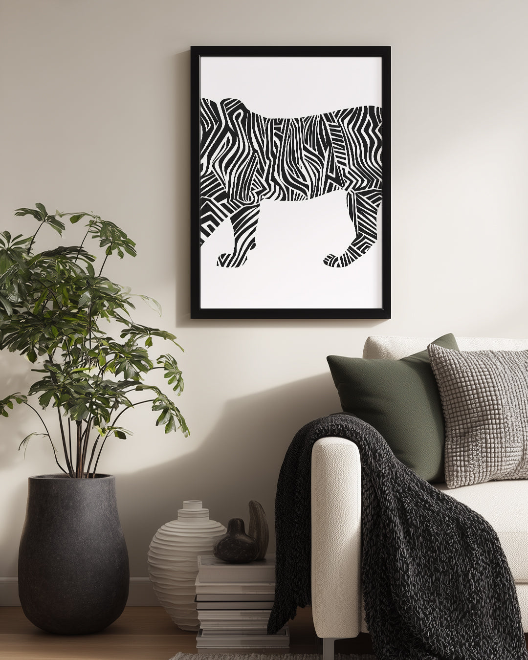 Kaplan - Siyah Beyaz Desen Poster Tablosu
