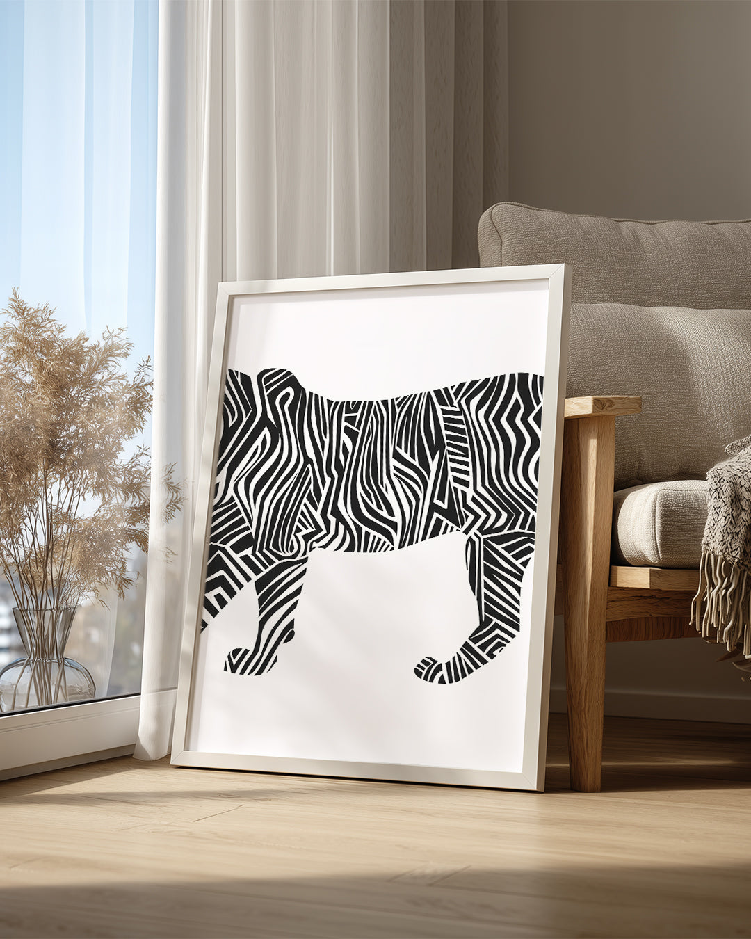 Kaplan - Siyah Beyaz Desen Poster Tablosu